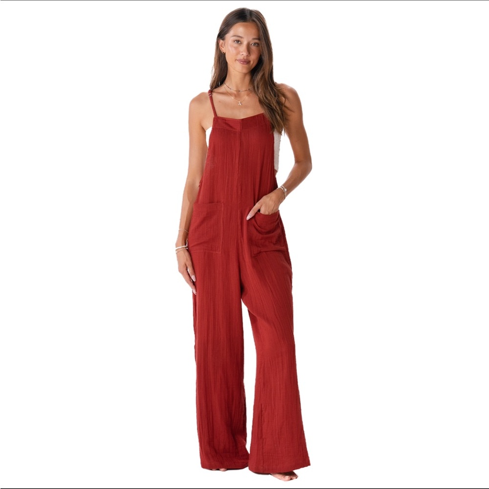 Lotus & Luna Wide-Leg Nomad Jumpsuit in Seaside Spice S/petite Small